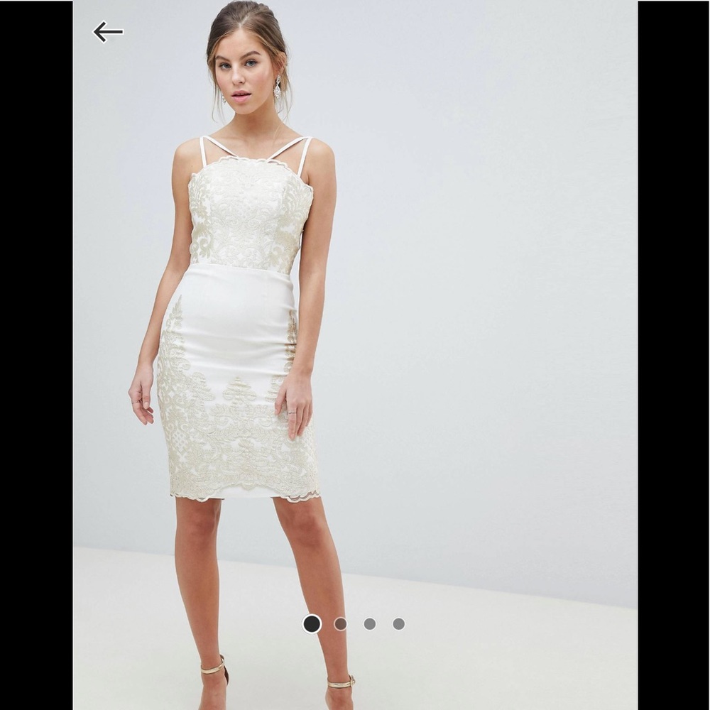 Chi Chi London white dress with gold embroidery
